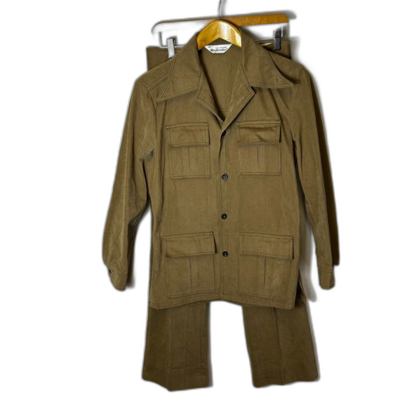 VTG 70s Van Heusen Men's Camel Tan Brushed Twill 2 Piece Leisure Suit Size 38 - Picture 2 of 15